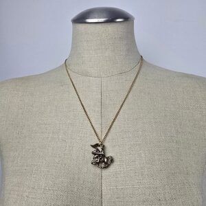 Vintage Gold Tone Knight on Horse Pendant Necklace